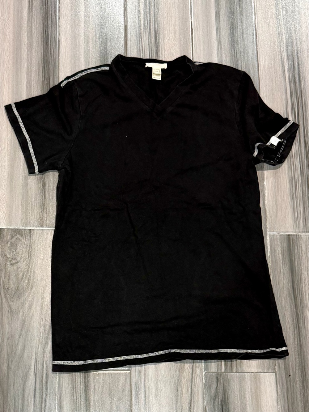 Diesel Black Short Sleeve V-Neck Tee with Gray Contrast Trim
